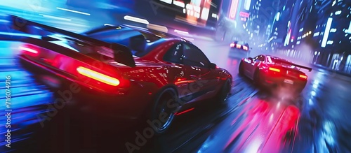 car gameplay on urban roads at night, the car speeds up so it looks blurry © zaen_studio