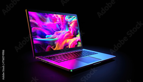 Metaverse 3d laptop icon neon colours