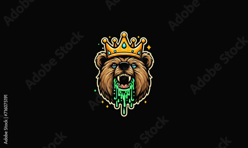 head bear wearing crown and slime vector mascot design