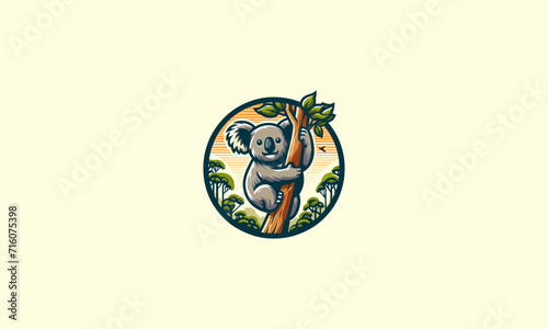 koala climbing tree vector logo design