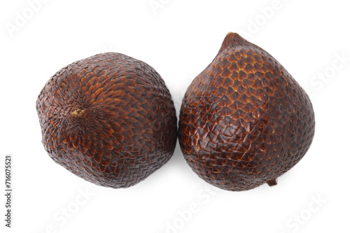 Two salak fruits isolated on white, top view