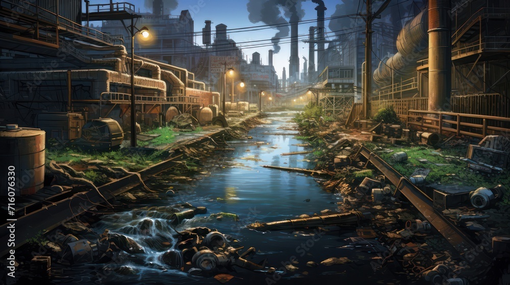 Environmental water pollution, rivers and irrigation are full of rubbish. Waste and rubbish thrown carelessly.