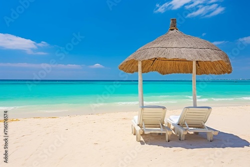 Stunning scenery of sandy beach and turquoise lagoon in Djerba  a Tunisian island. Generative AI