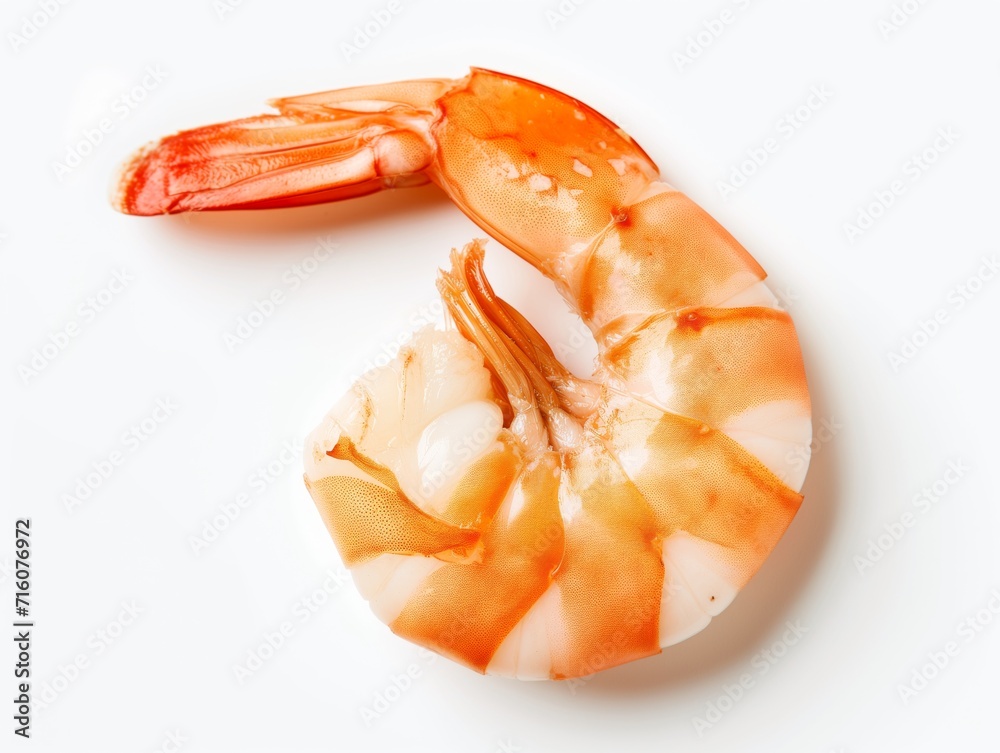 One steamed shrimp on white background
