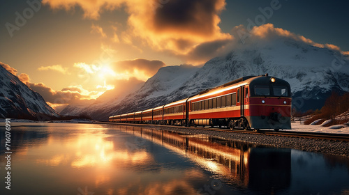 night train in the Norwegian Arctic Circle under the midnight sun in the Norwegian Arctic Circle photo