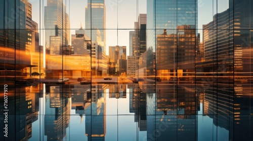 Modern urban downtown skyscrapers  reflection of window glass building with day light  business finance wallpaper background. 