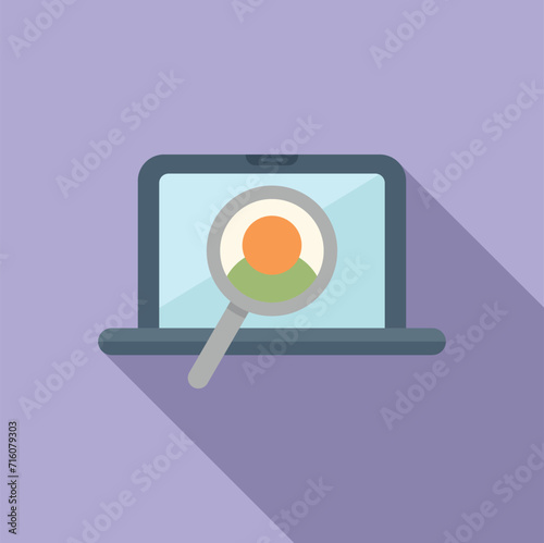 Search online laptop icon flat vector. Take new candidate. Service hr