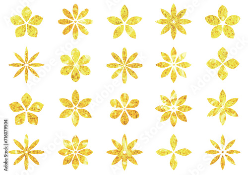 ゴールドグリッターの様々な形の花