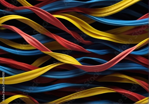 A abstract geometric wallpaper of colorful wavy neon ribbon glowing lines isolated on black background from Generative AI