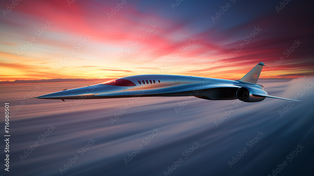 supersonic jet crossing the sky at dusk with beautiful sky background supersonic jet crossing the sky at dusk with beautiful sky background