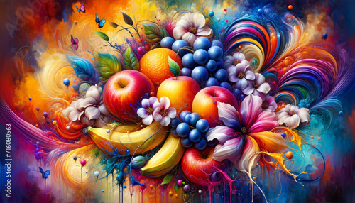 Symphony of Fruits in an Artistic Expression. Artistic expression of a variety of fruits in bright colors.
