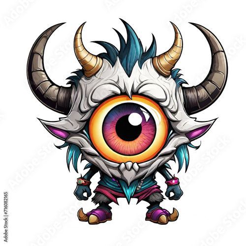 Monster eye cartoon and horn isolated on transparent background illustration