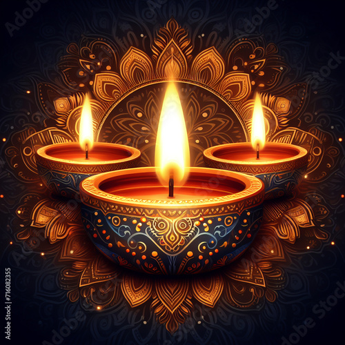 burning festival Diya on Happy Diwali background