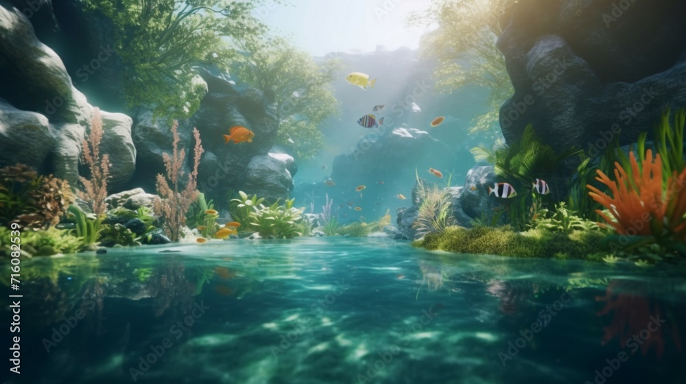 Obraz premium illustration of river pool piece of aquarium for very nice Ai Generative