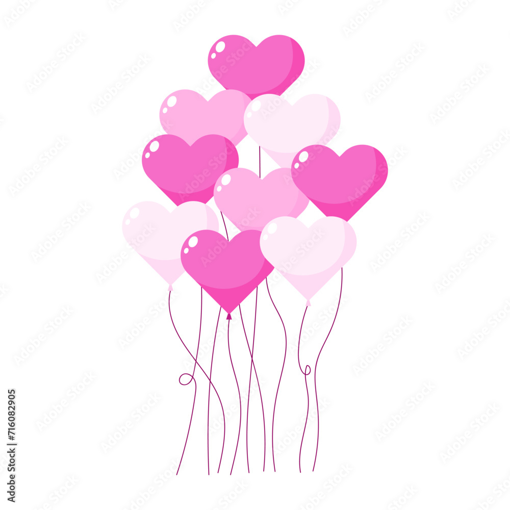 Flat pink cute heart balloons shape illustration vector