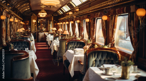 Fotografia vintage dining car on elegant train journey