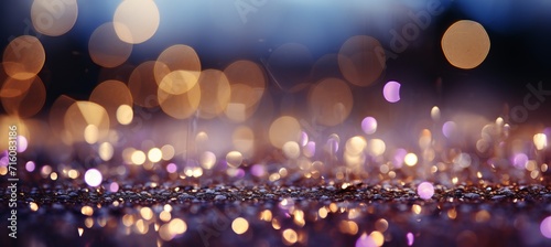 Dazzling and mesmerizing purple and gold glitter bokeh background with a radiant shining texture