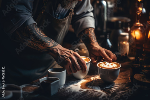 A barista creating latte art, illustrating skill and the culture of coffee. Generative Ai.