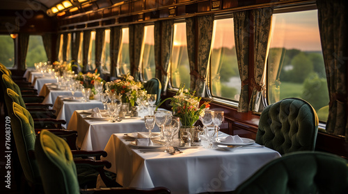 Vászonkép vintage dining car on elegant train journey offers a glimpse of luxury travel fr