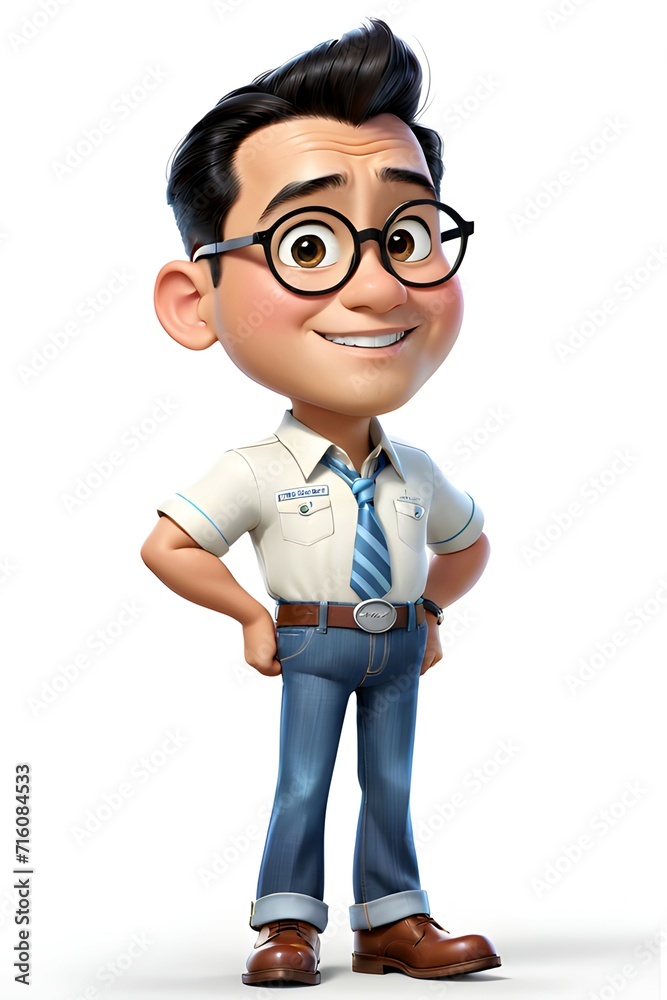 3D cartoon character standing on white background