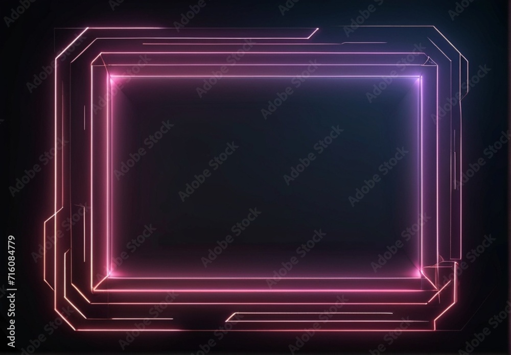 An abstract geometric background with neon square frame glowing with gradient light in the dark from Generative AI An abstract geometric background with neon square frame glowing with gradient light in the dark from Generative AI