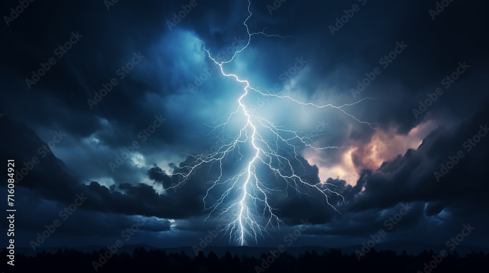 A single, bright lightning bolt illuminating a stormy sky