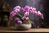 Beautiful phalaenopsis flower in a pot. Generative AI