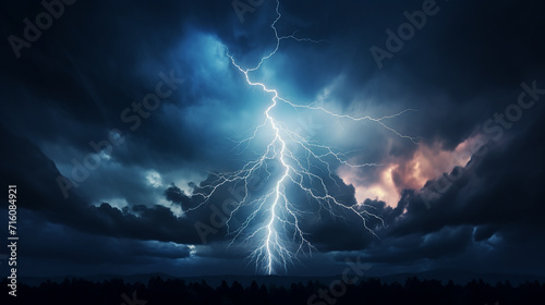 A single, bright lightning bolt illuminating a stormy sky photo