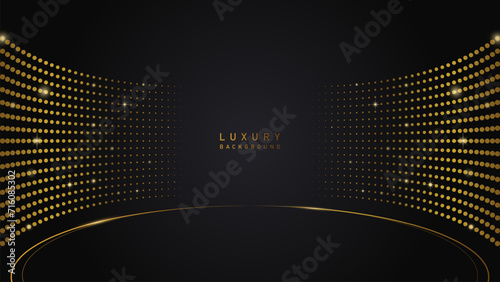 luxury glowing gold lighting on black background with lighting effect and sparkle. Luxury, premium, podium award vector design style