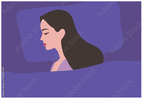 Happy sleeping woman vector illustration. 
