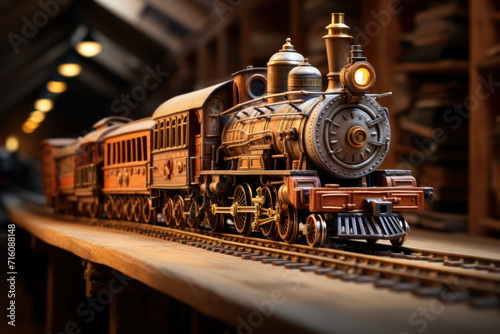 A train running on a track made of books, illustrating the journey of knowledge. Concept of educational exploration. Generative Ai.