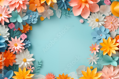 Gorgeous floral background, paper flowers and plants. Papercraft background with copy space for text.