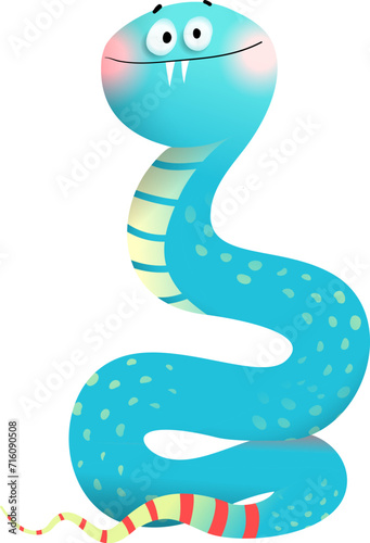 Funny silly snake or serpent character clipart cartoon for kids. Cheerful childish snake animal drawing. Vector hand drawn illustration in quirky style, character design for children.