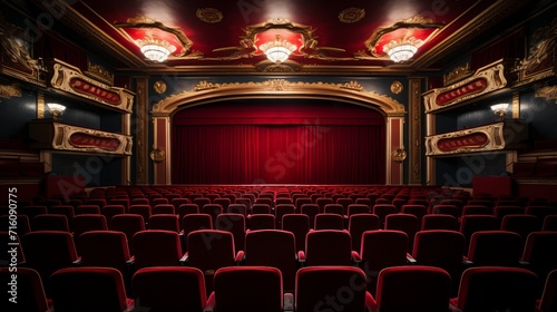 Rows of empty theater chairs in a deserted auditorium with a quiet ambiance and soft lighting