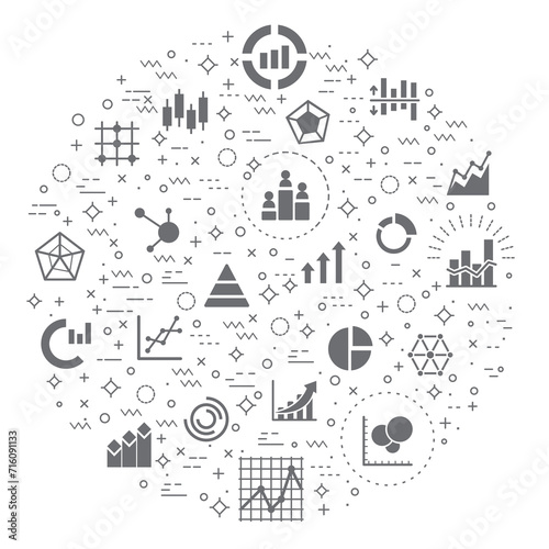 Simple Set of analytics and chart Related Vector Line Illustration. Contains such Icons as analysis, data, business, investment, pie chart, graph, bar graph, cluster and Other Elements.