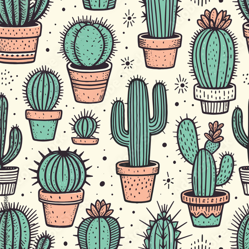 set of cactus doodle