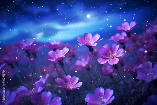 Beautiful purple flower field at night sky light.  © Yuliya