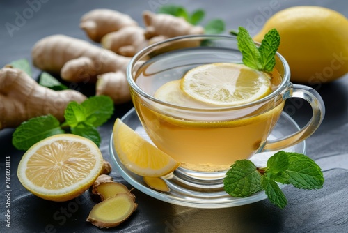 Tea composed of ginger lemon and mint