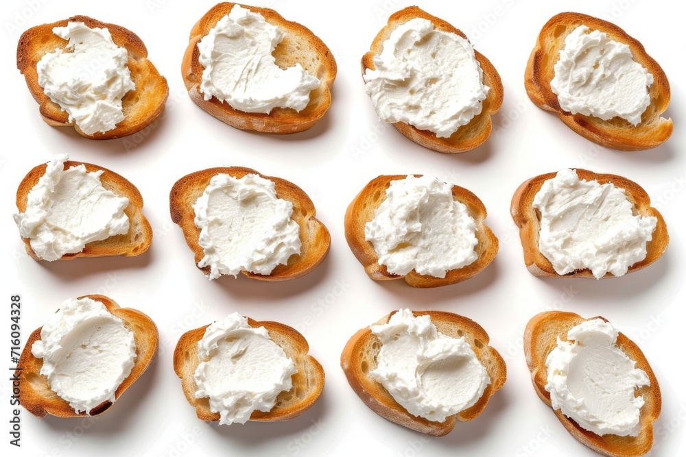 White background top view of cream cheese on toast White background top view of cream cheese on toast