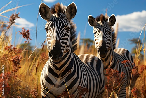 Zebras in the African grasslands © Mahenz