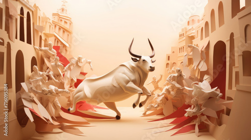 San Ferm√≠n - Pamplona,  Spain (Running of the Bulls) made in paper cut craft photo