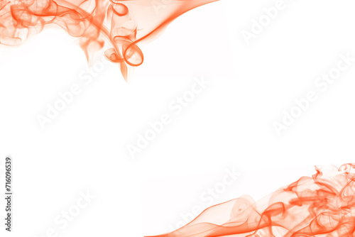 Dynamic orange smoke wavy, twisted curved lines. Abstract border design, isolated on transparent background.