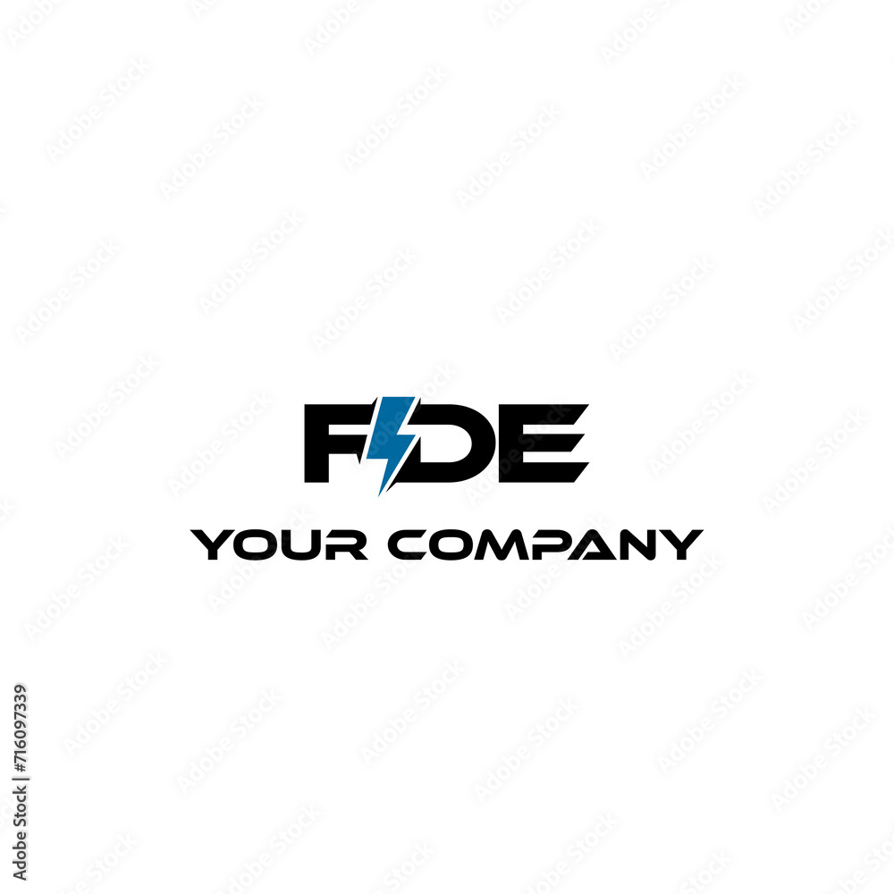Monogram letters F, D and E embedded with an electricity icon, suitable for companies engaged in residential or office electricity Monogram letters F, D and E embedded with an electricity icon, suitable for companies engaged in residential or office electricity