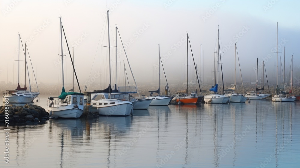 Slowly but surely, the fog rolls in from the sea, completely engulfing the harbor and its boats.