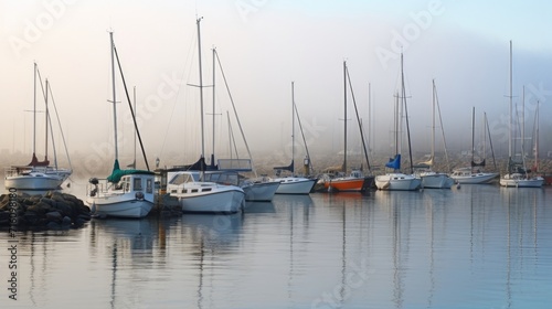 Slowly but surely, the fog rolls in from the sea, completely engulfing the harbor and its boats.