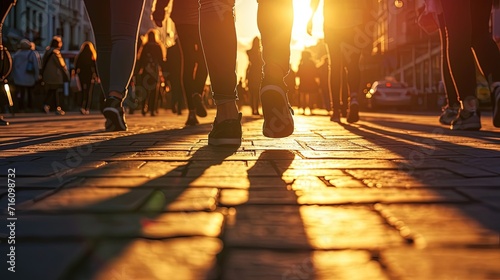 Silhouettes People Legs Walking in Sunset