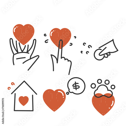 hand drawn doodle care charity and donation related icon illustration