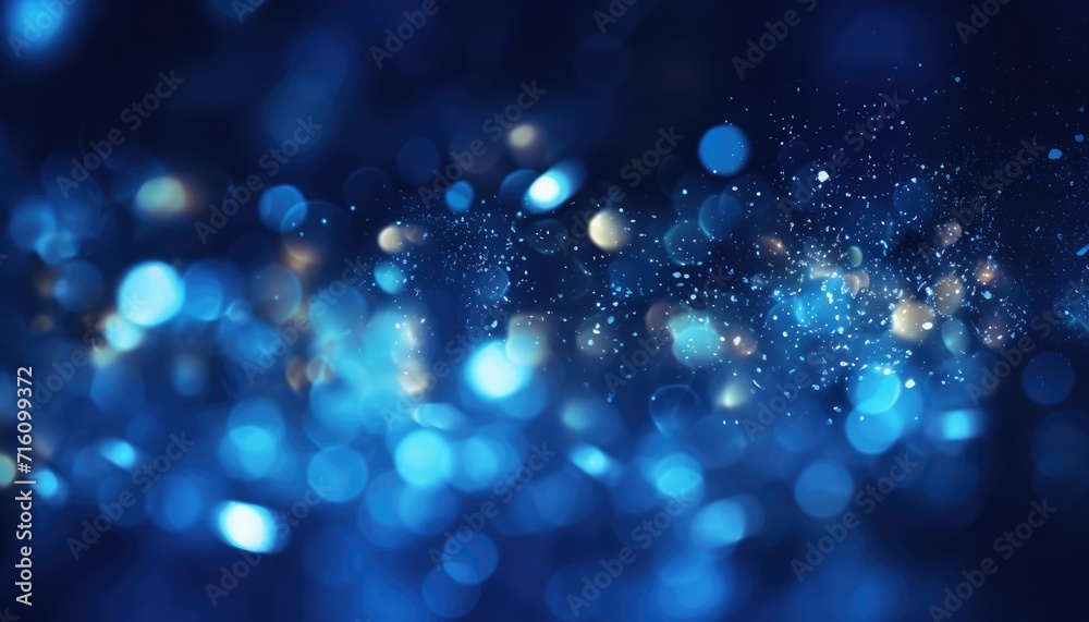Neon Blue Light Abstract Sparkles Bokeh Background.