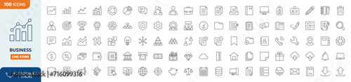 Business Icons set. Contains icons related of business : economic, graph, management, document, business, analysis, tools, and more. Editable stroke. Vector illustration