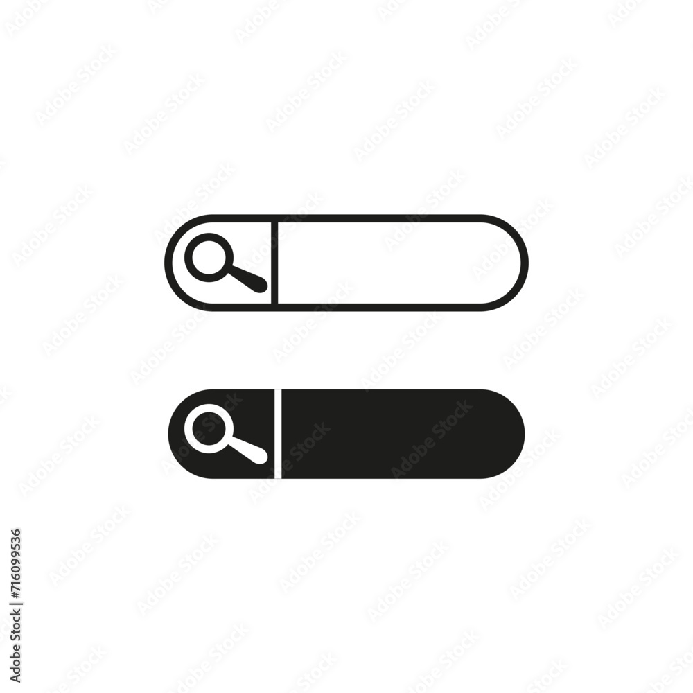 Search bar icon. Search box symbol. Magnifying glass pictogram. Vector illustration. EPS 10. Search bar icon. Search box symbol. Magnifying glass pictogram. Vector illustration. EPS 10.